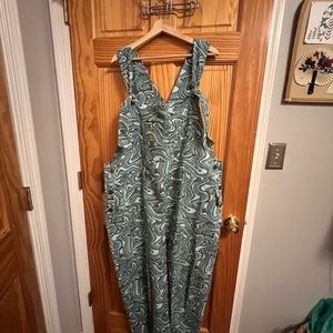 Lucy & Yak Blue & Green Marble Denim Overalls